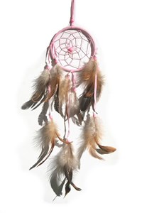 3 Strands Dream Catcher, pink - natural feathers