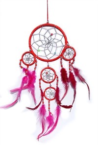 Dream Catcher with Silver Beads, red (11.5 cm)