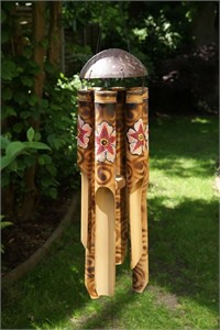 Bamboo Wind Chime with Pink Flower