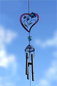  Heart  Wind Chime with Butterflies &amp; Flowers