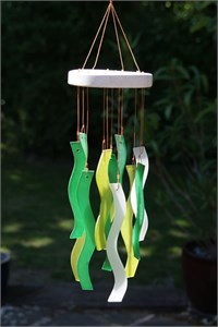 Wavy Glass Wind Chime, Birch Wood