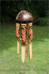 Bamboo Wind Chime with Red Geckos