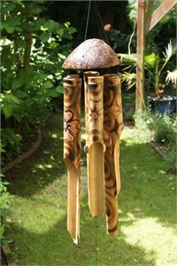 Bamboo Wind Chime with Pink Hibiscus