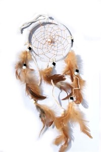 3 Strands Dream Catcher, white - natural feathers