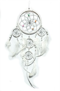Dream Catcher with Silver Beads, white (11.5 cm)