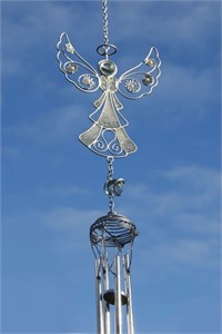 Silver Angel with Flowers Wind Chime