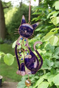 Jewelled Cat Wind Chime, purple