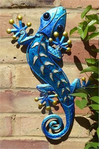 Decorated Blue Glass Gecko, 39 cm