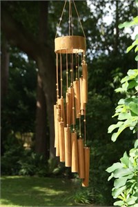 Spiral Bamboo Wind Chime, gold beads