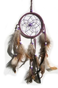 3 Strands Dream Catcher, purple - natural feathers