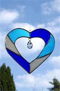 Blue Heart Glass Suncatcher with Crystal