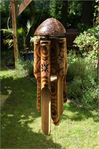 Large Bamboo Wind Chime with Pink Hibiscus