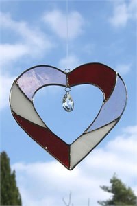 Red Heart Glass Suncatcher with Crystal