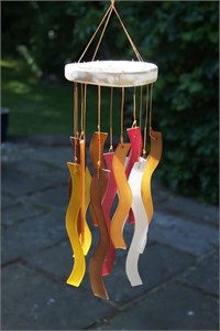 Wavy Glass Wind Chime, Beech wood