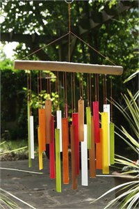 Rectangles Glass Wind Chime, Beech Wood