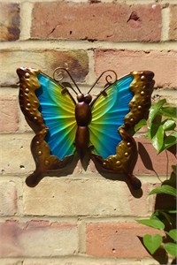 Yellow and Turquoise Glass Butterfly Wall Art