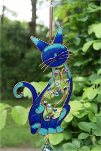 Jewelled Cat Wind Chime, blue