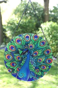 Peacock glass suncatcher